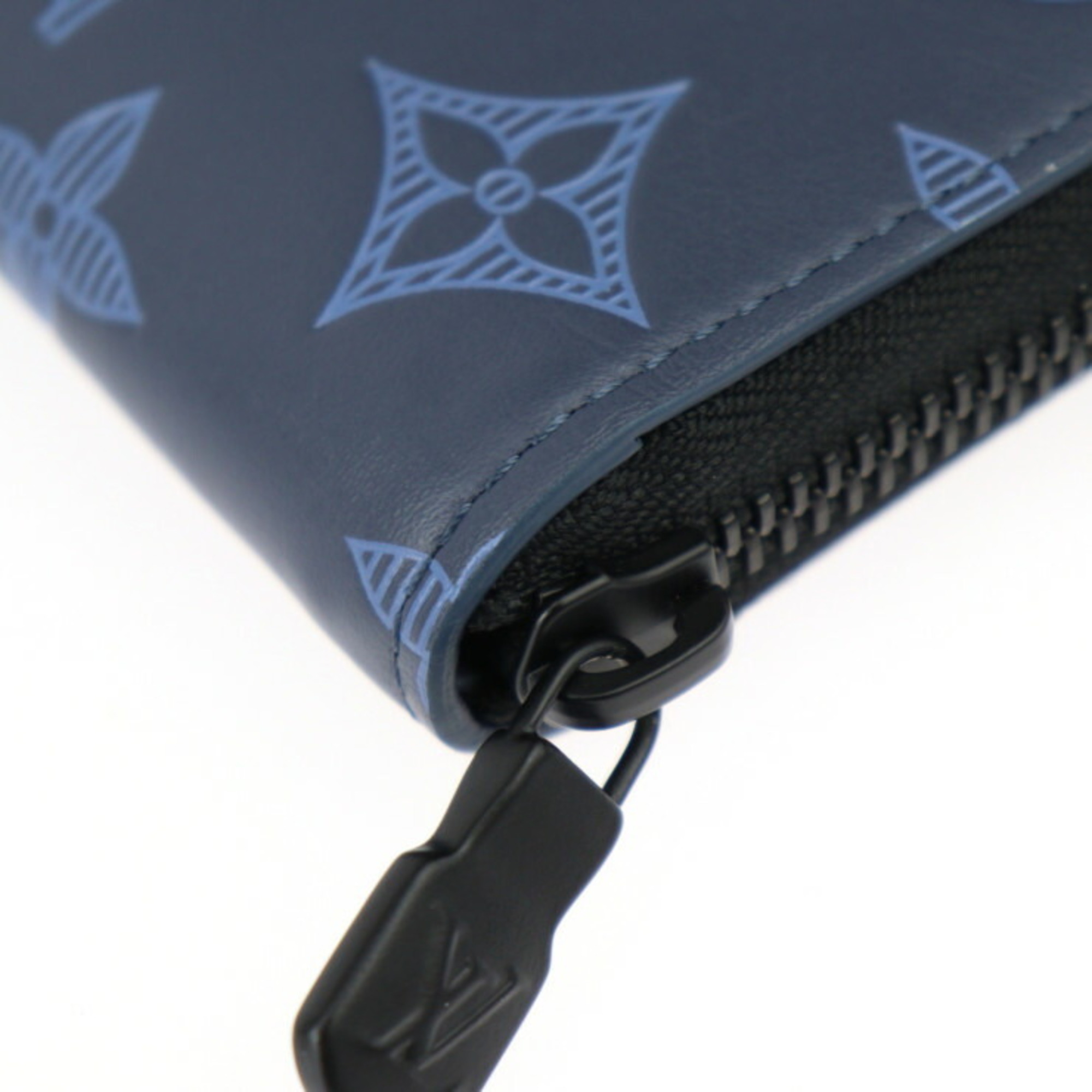 LOUIS VUITTON Louis Vuitton Zippy Wallet Vertical Monogram Shadow Long M82322 Calf Leather Blue Black Round Bi-fold