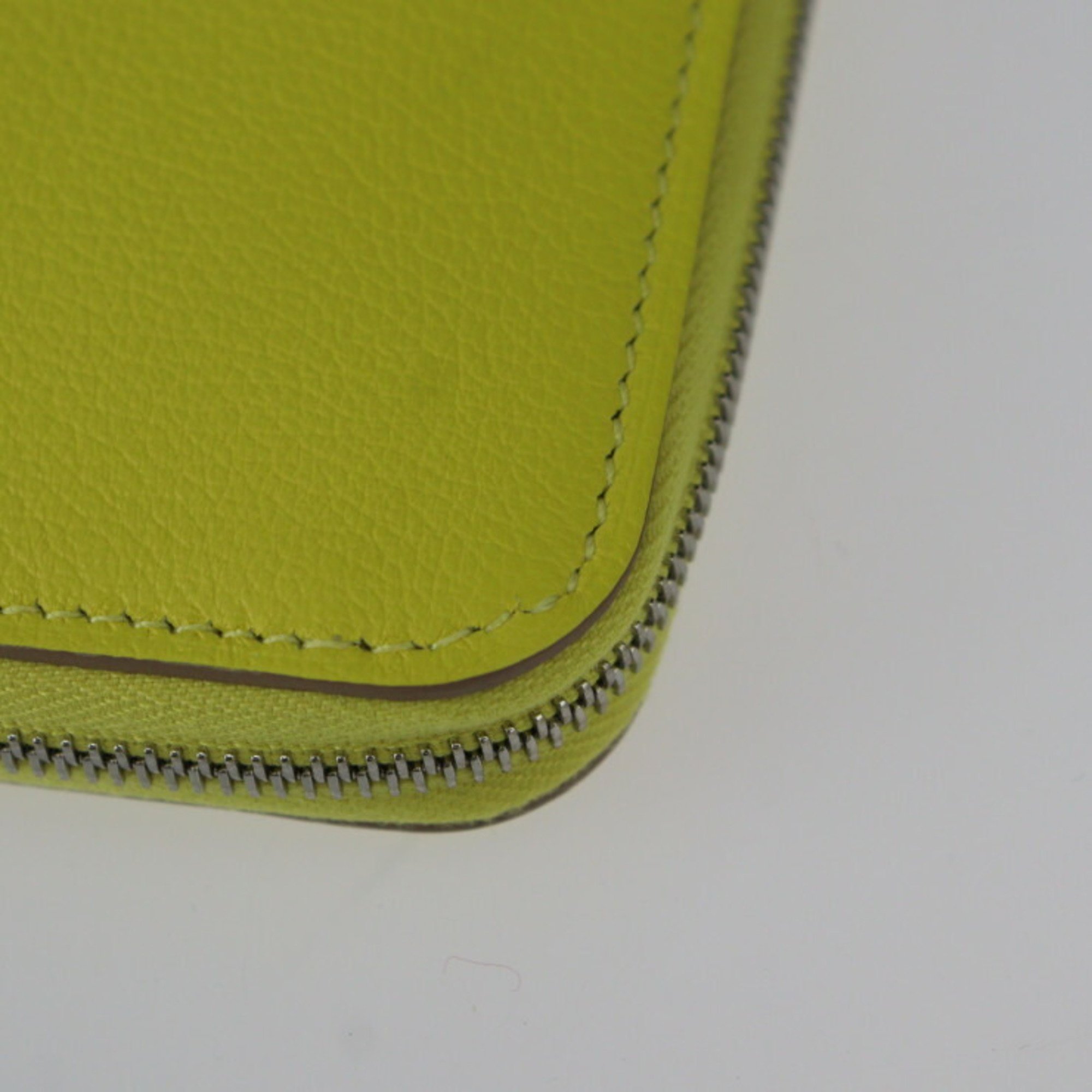 HERMES Azap Long Silk In Wallet Evercolor Lime Round B Engraved