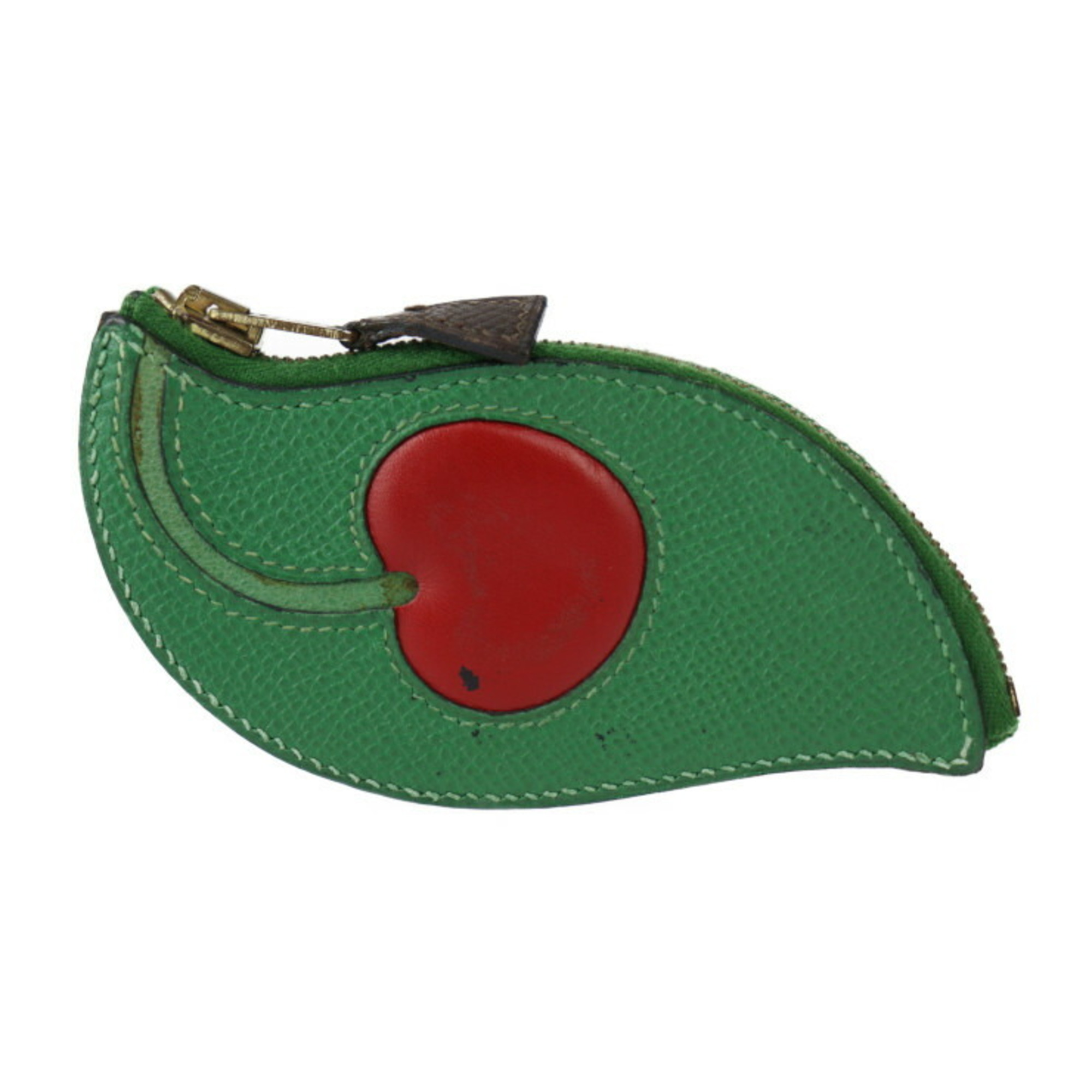 HERMES Tutti Frutti Cherry Wallet/Coin Case Cushvel Green Red Coin Purse 〇Z Stamp