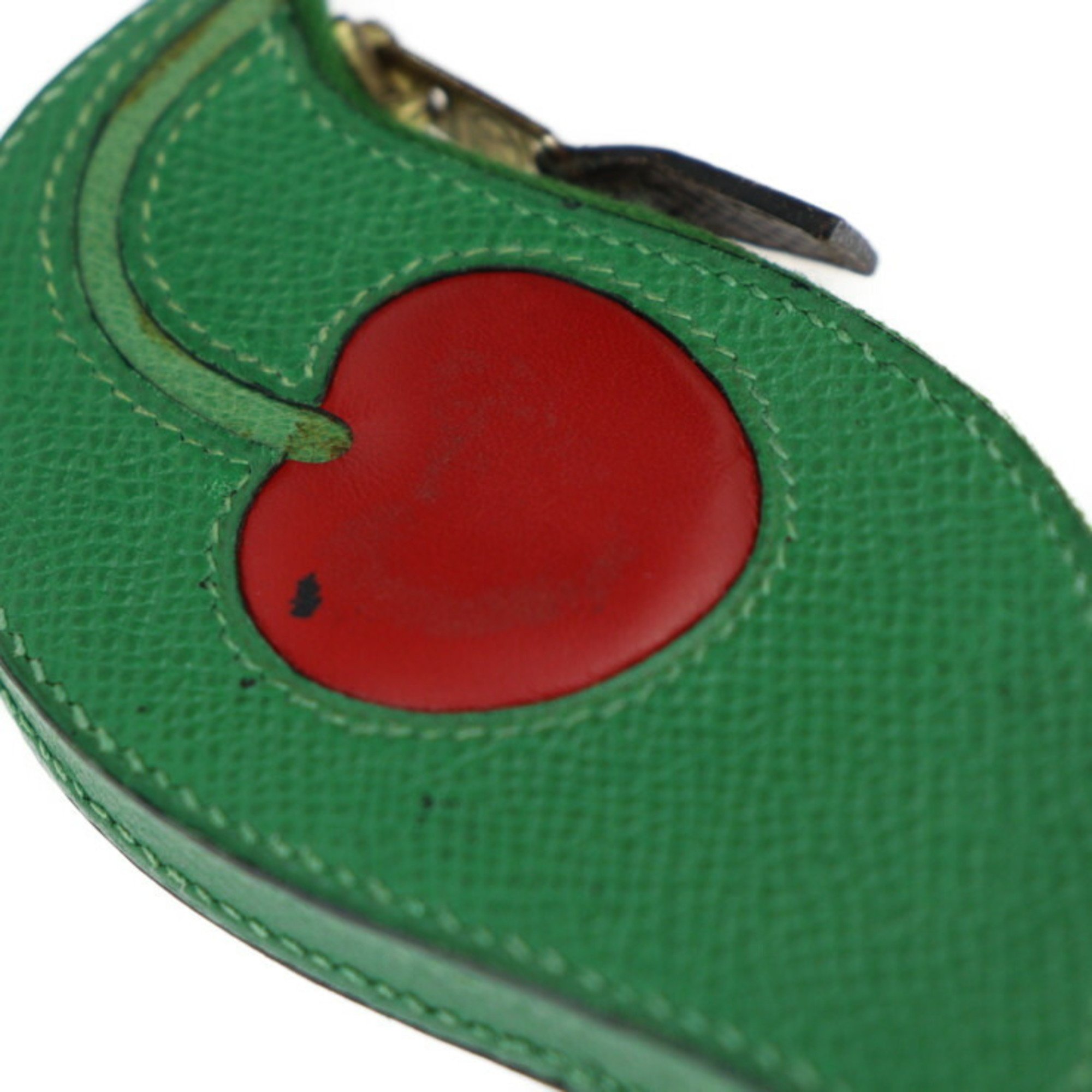 HERMES Tutti Frutti Cherry Wallet/Coin Case Cushvel Green Red Coin Purse 〇Z Stamp