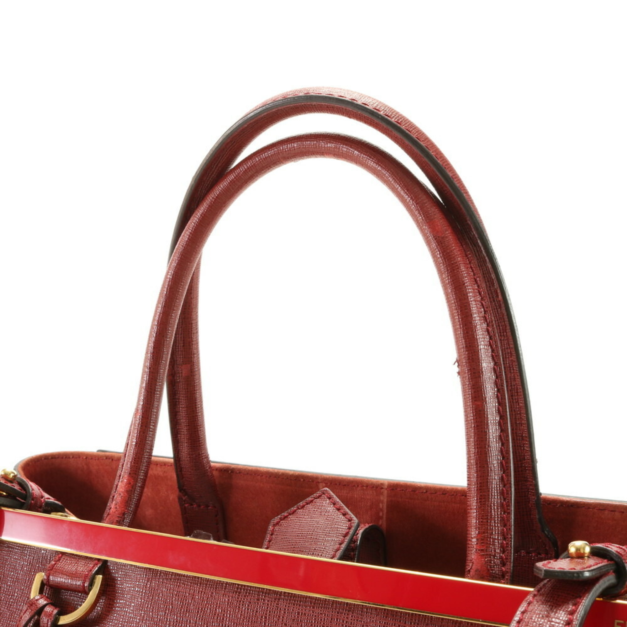 Fendi 3JOURS Toujours Leather Shoulder Bag Red Tote Handbag Women's