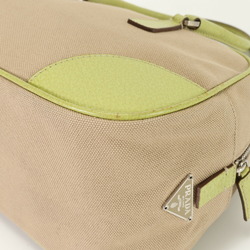 Prada Boston Leather Canvas Handbag Tote Bag Beige Green Yellow Women's