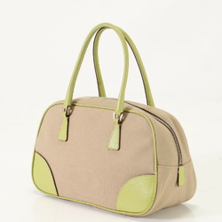 Prada Boston Leather Canvas Handbag Tote Bag Beige Green Yellow Women's