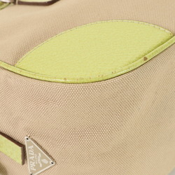 Prada Boston Leather Canvas Handbag Tote Bag Beige Green Yellow Women's