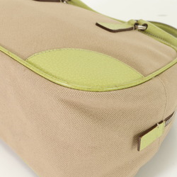 Prada Boston Leather Canvas Handbag Tote Bag Beige Green Yellow Women's