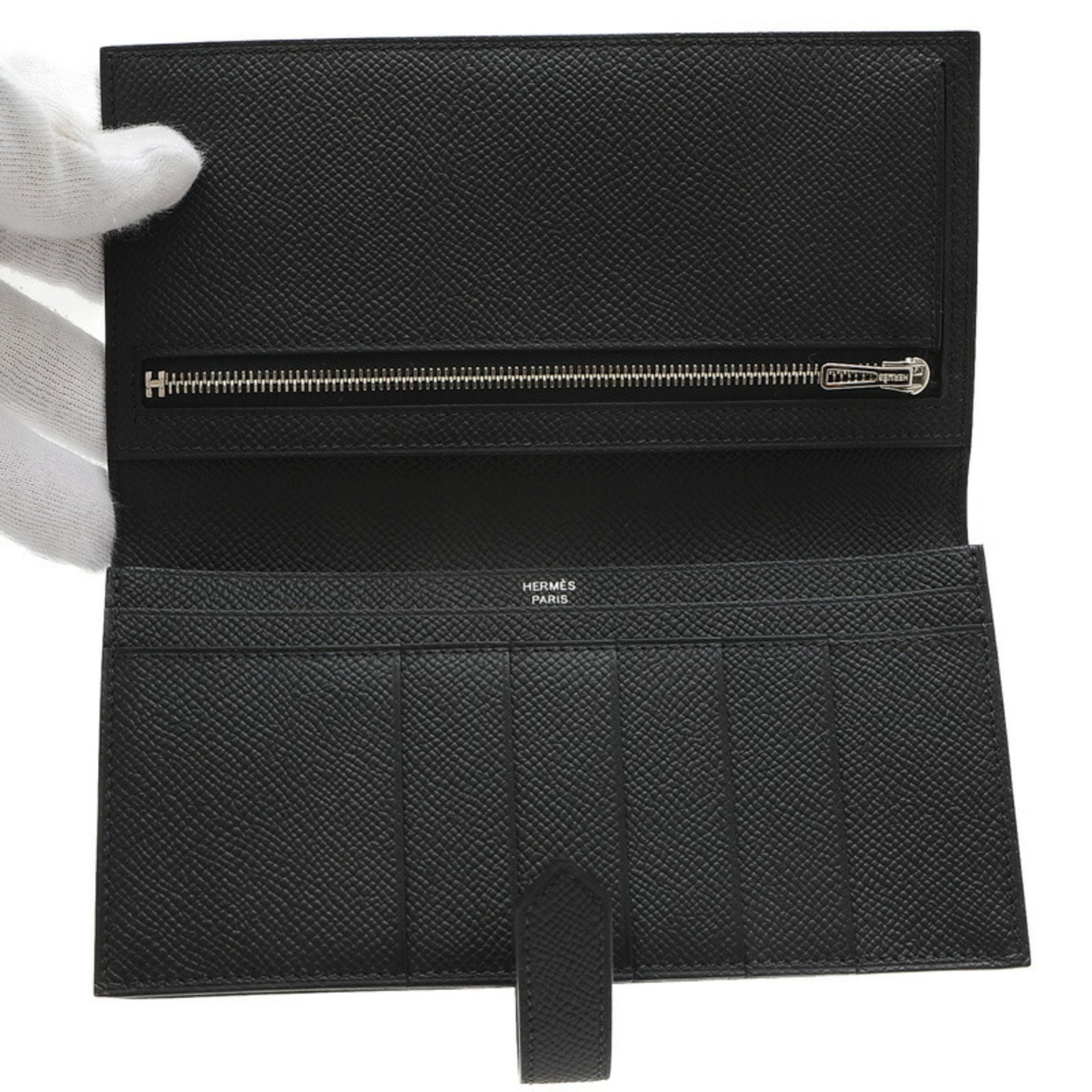 Hermes Bearn Soufflet Bi-fold Long Wallet Epson So Black B Stamp