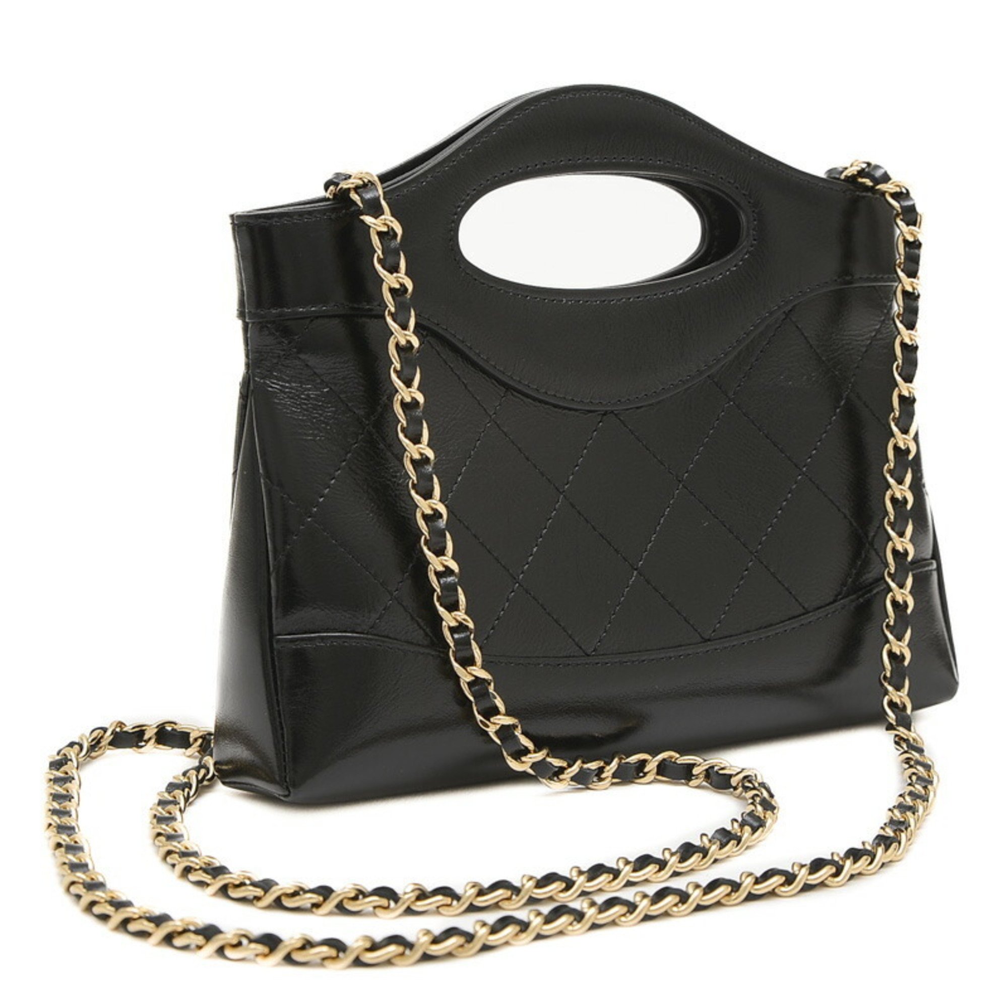 Chanel 31 Chain Shoulder Bag Phone Holder Calfskin Black AP3656