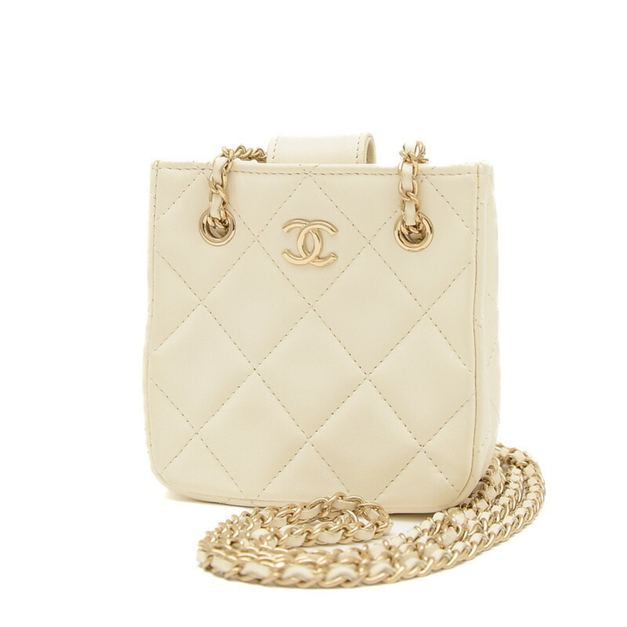 Chanel Matelasse Chain Shoulder Bag Pochette White AP2547