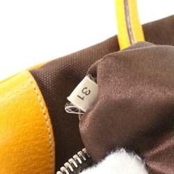 Prada Boston Canvas Shoulder Bag Tote Handbag Brown Yellow Leather Women's