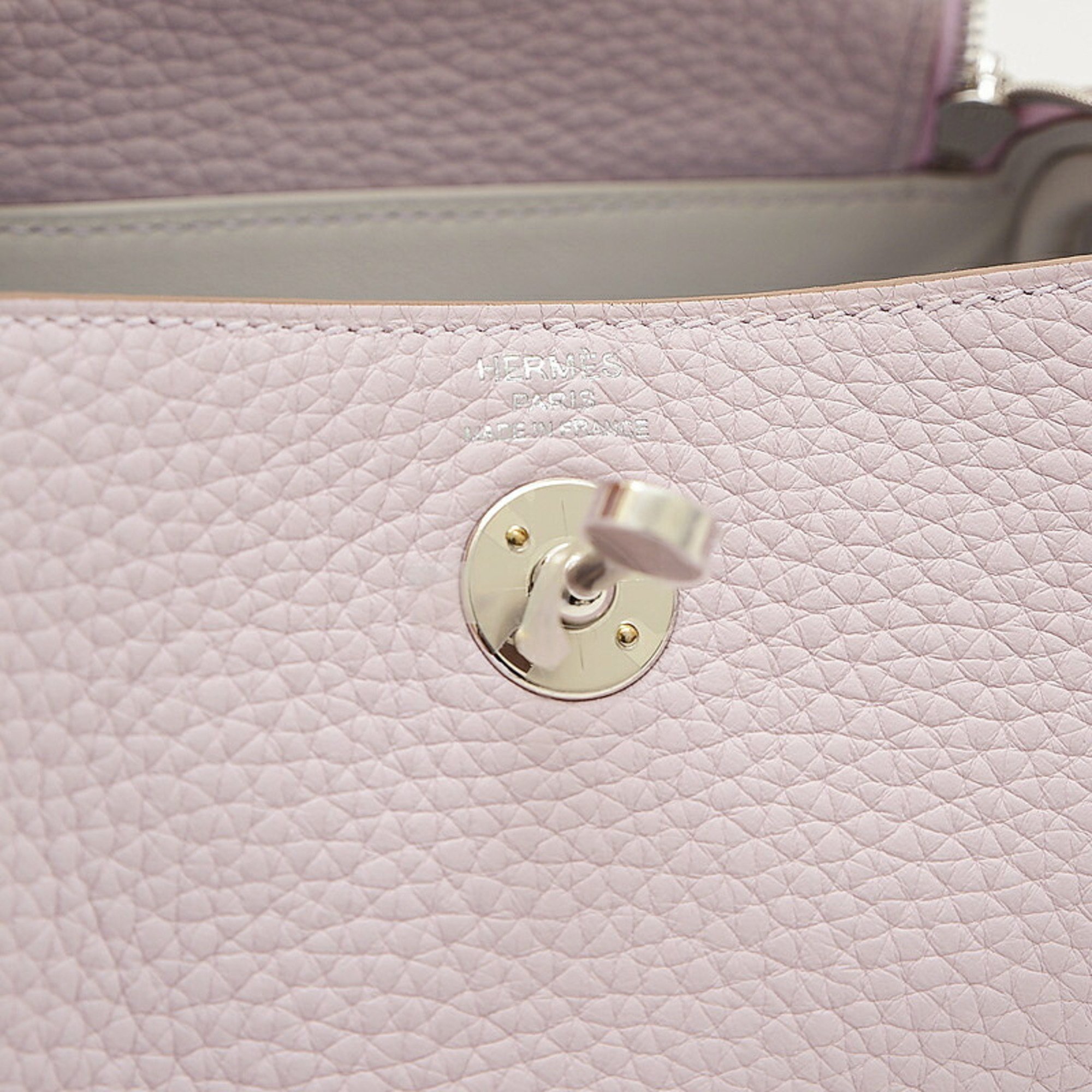 Hermes Lindy Verso Shoulder Bag Taurillon Mauve Pale New White W. Stamp