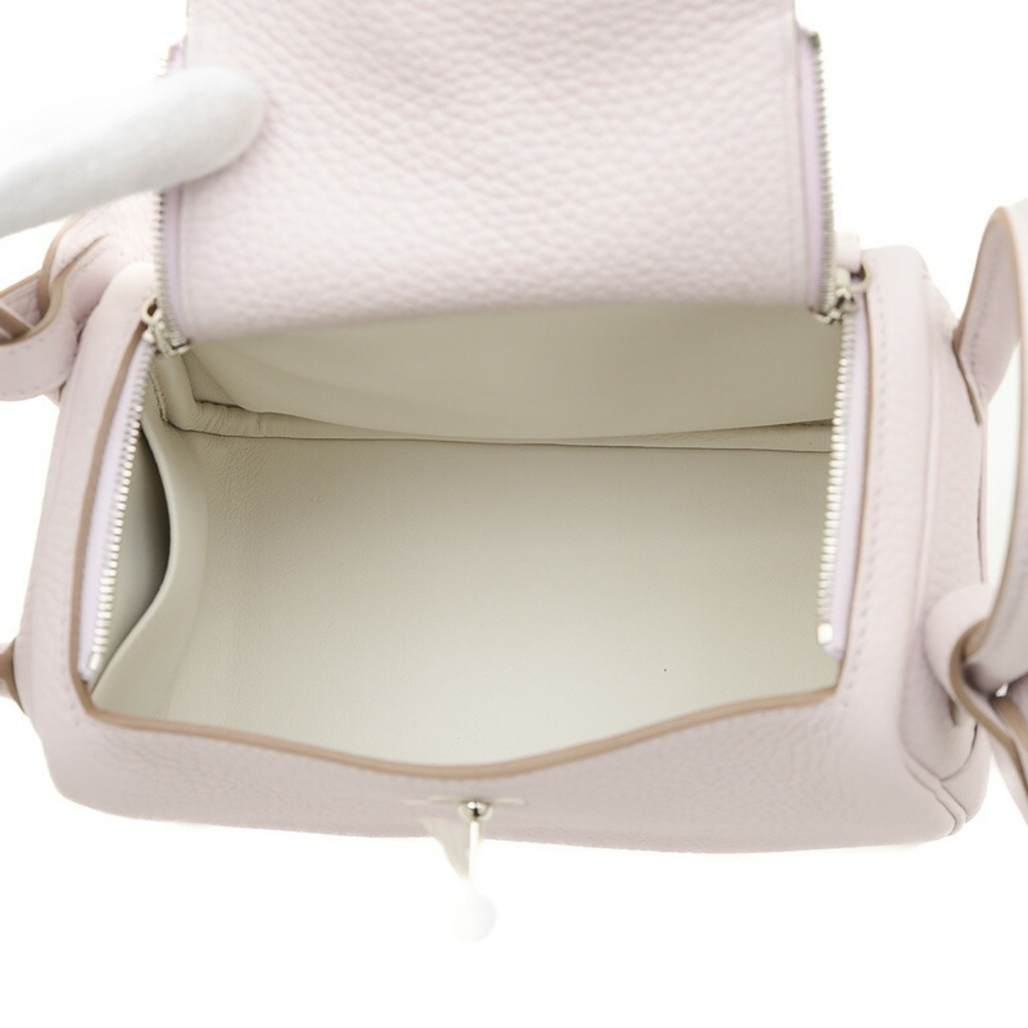 Hermes Lindy Verso Shoulder Bag Taurillon Mauve Pale New White W. Stamp