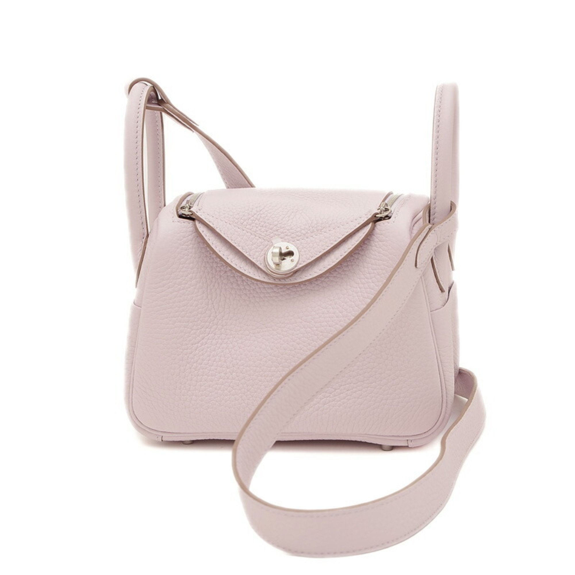 Hermes Lindy Verso Shoulder Bag Taurillon Mauve Pale New White W. Stamp