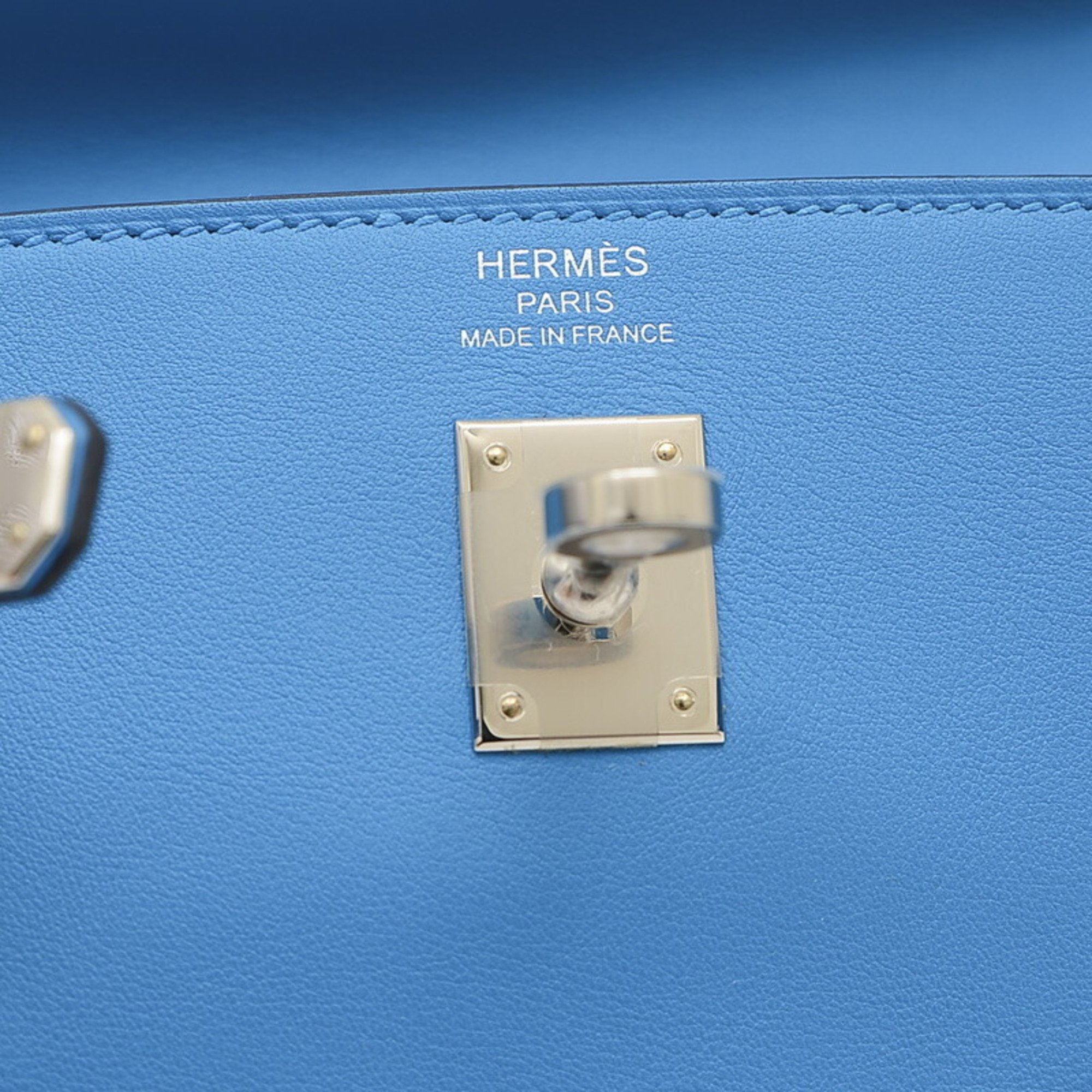 Hermes Kelly Move Handbag Swift Blue Frida B Engraved