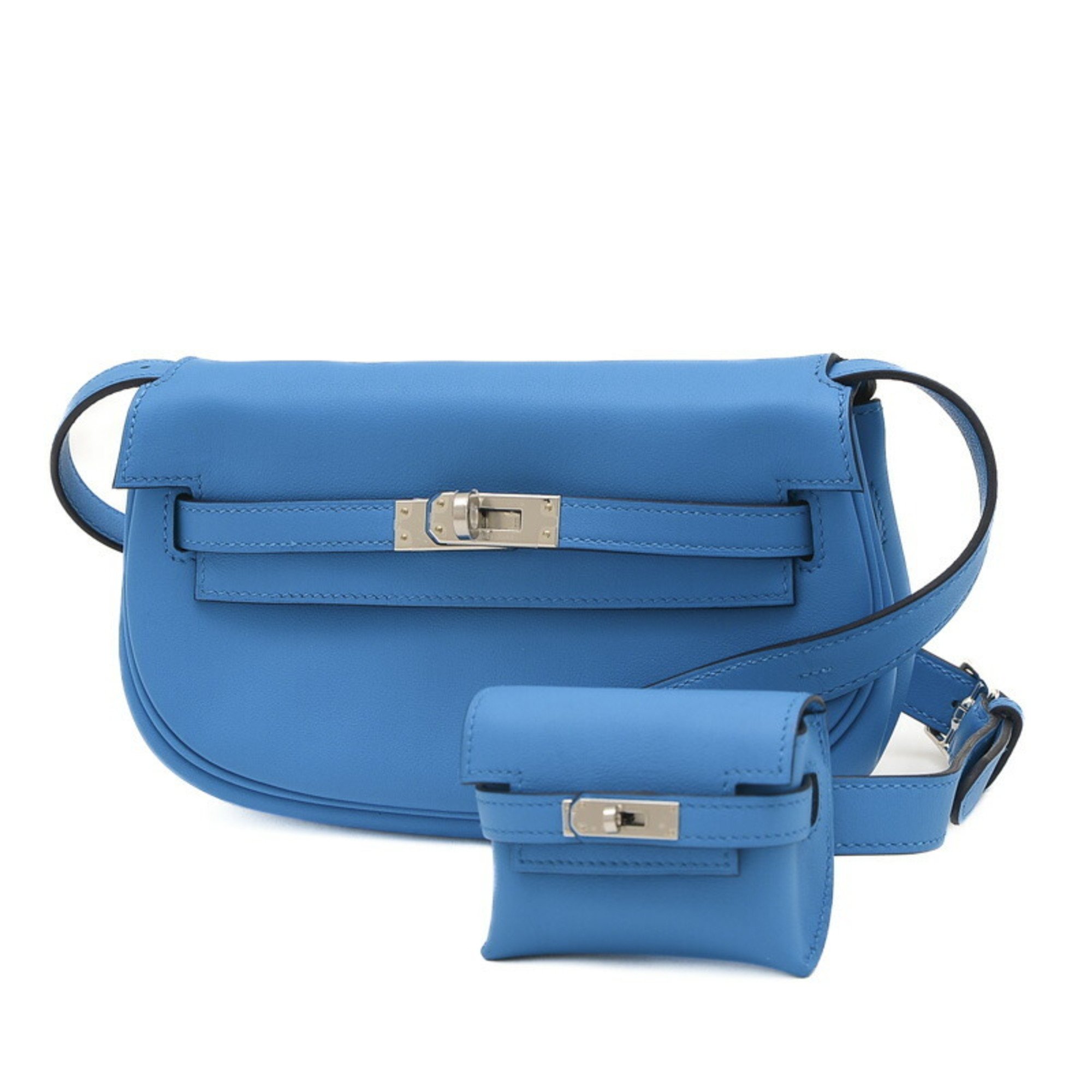 Hermes Kelly Move Handbag Swift Blue Frida B Engraved