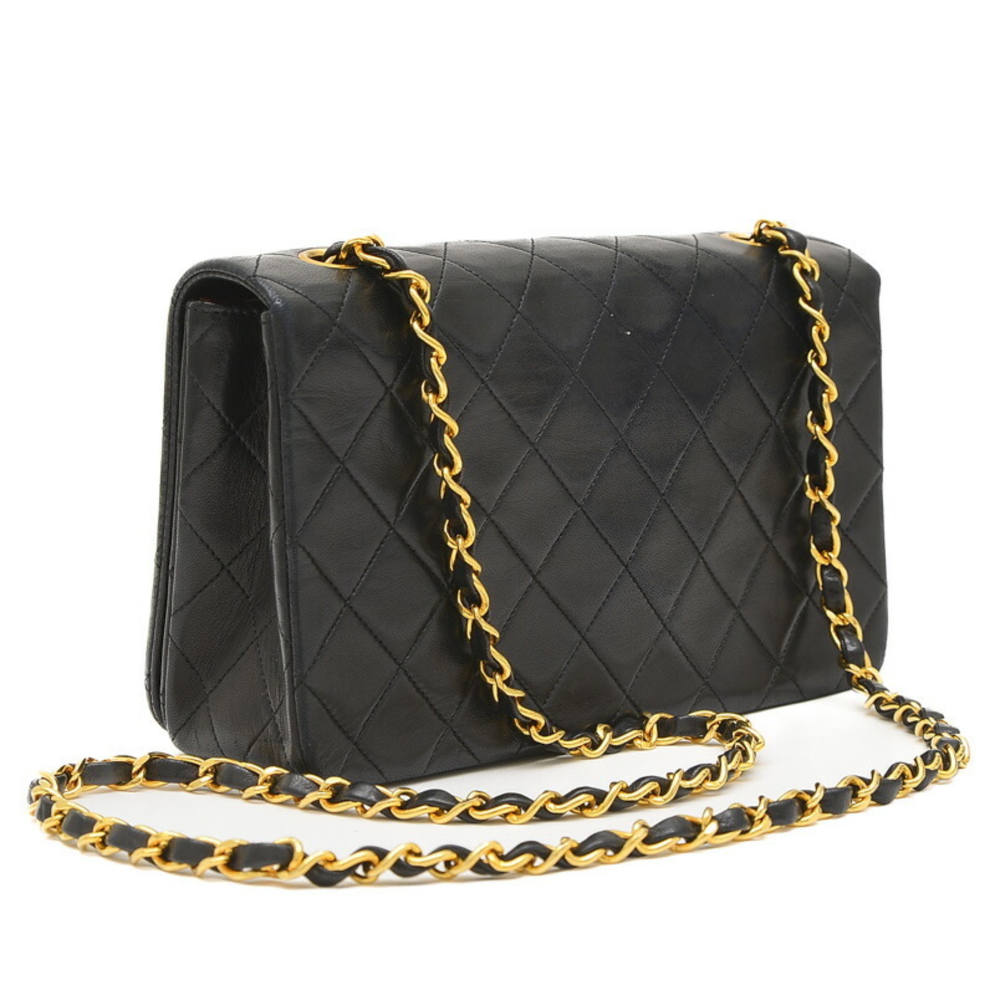 Chanel Matelasse Full Flap Chain Shoulder Bag Lambskin Black A02500