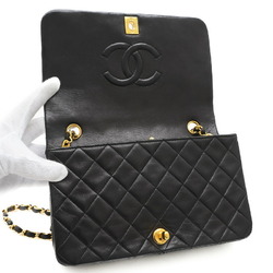 Chanel Matelasse Full Flap Chain Shoulder Bag Lambskin Black A02500