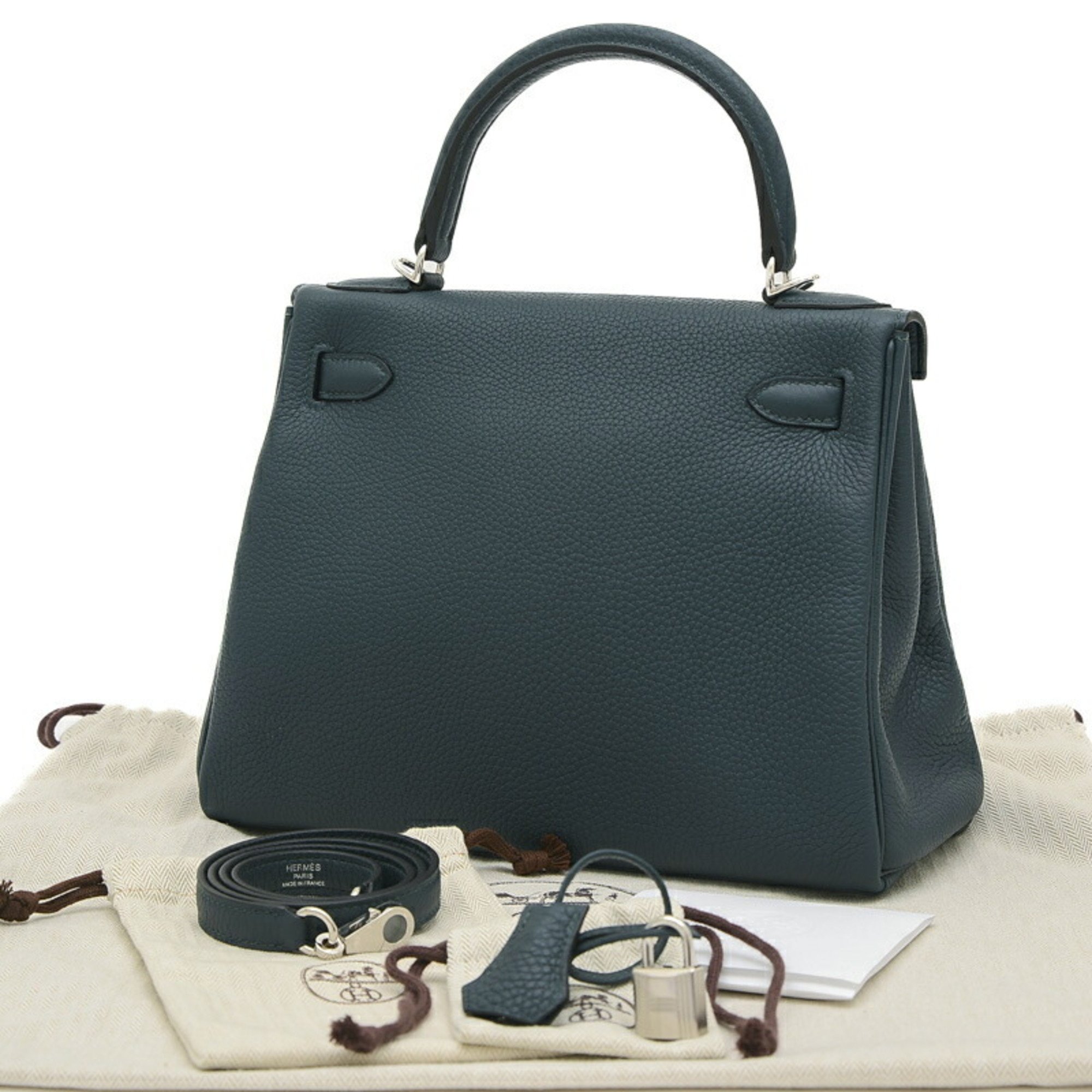 Hermes Kelly 28 Inner Stitching Handbag Togo Vert Chypre B Stamp