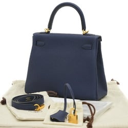 Hermes Kelly 25 Inner Stitching Handbag Togo Blue Saphir B Stamp