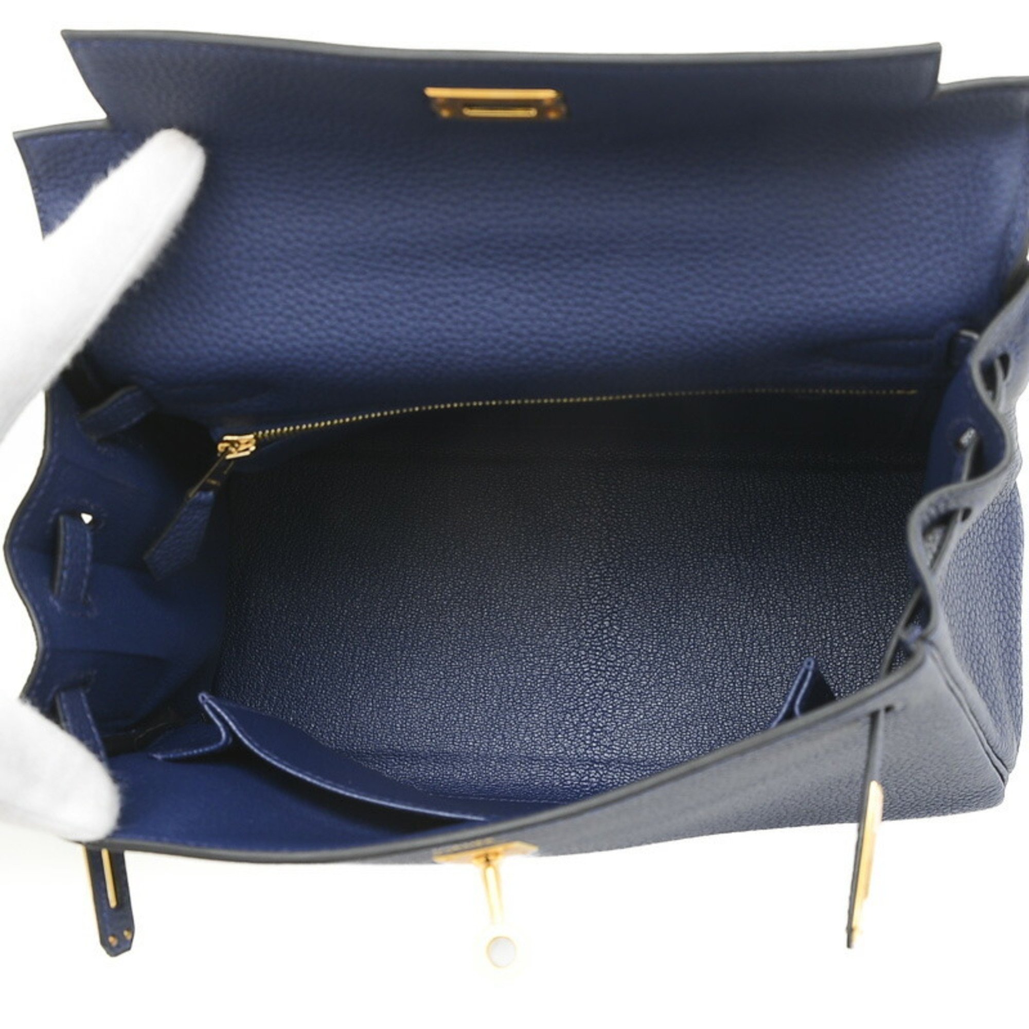 Hermes Kelly 25 Inner Stitching Handbag Togo Blue Saphir B Stamp