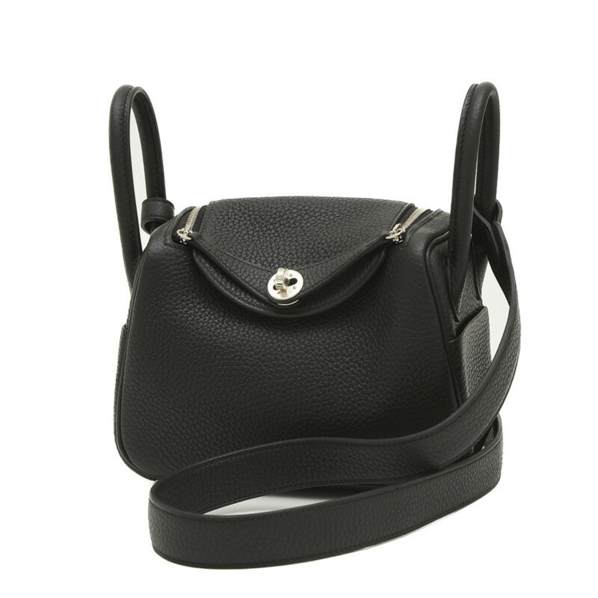 Hermes Lindy Shoulder Bag Taurillon Clemence Black W Stamp