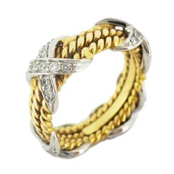 Tiffany Ring Schlumberger 3 Row Rope Diamond K18YG Yellow Gold Pt950 Platinum Women's