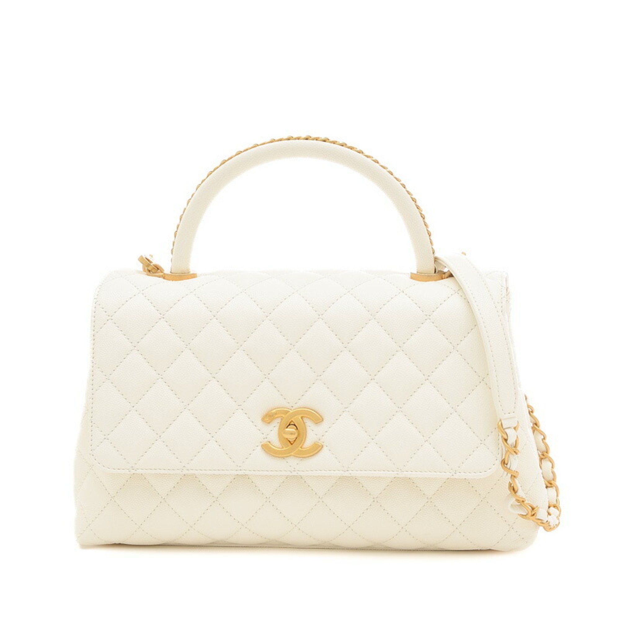 Chanel Coco Handle 29 Matelasse Handbag Caviar Skin White A92991