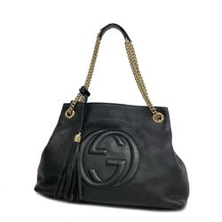 Gucci Tote Bag Soho 308982 Leather Black Champagne Women's
