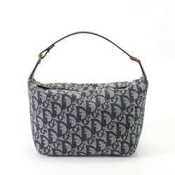 Christian Dior Trotter Leather Canvas Handbag Tote Bag Navy Women's
