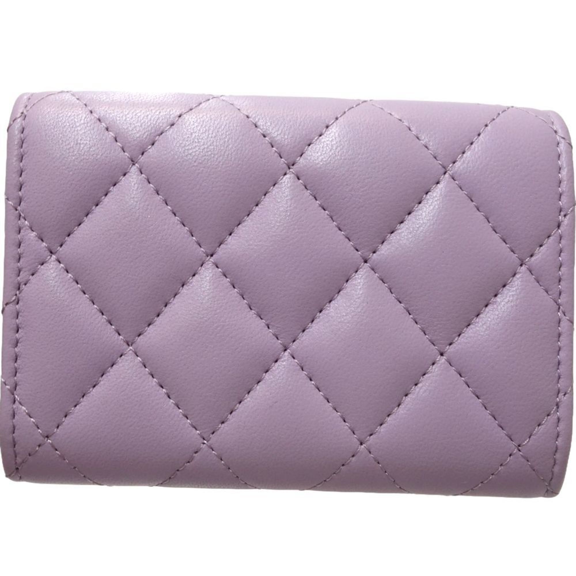 CHANEL Chanel Bi-fold Wallet AP3808 Small Flap CC Pearl Coco Mark Lambskin Light Purple 180546