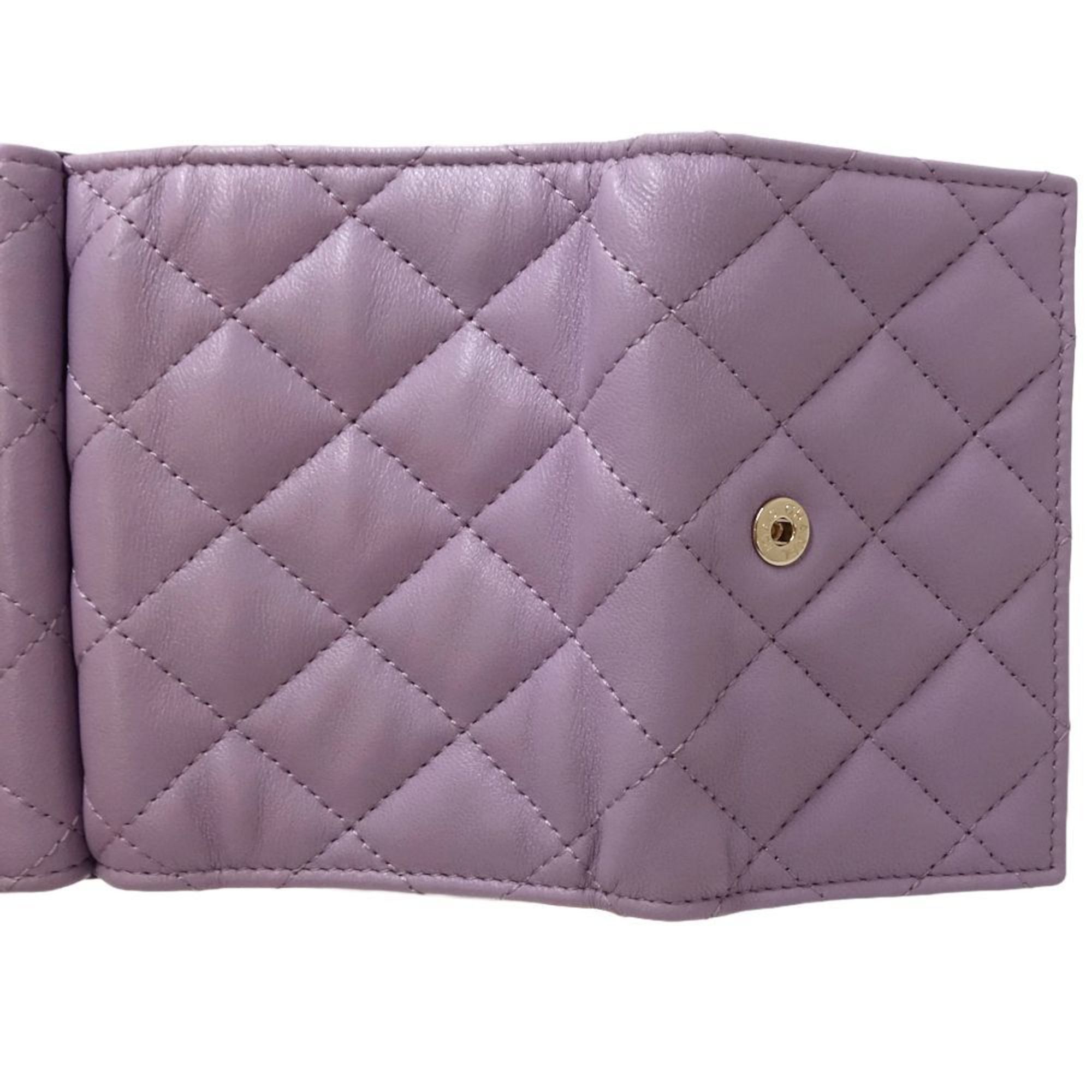 CHANEL Chanel Bi-fold Wallet AP3808 Small Flap CC Pearl Coco Mark Lambskin Light Purple 180546