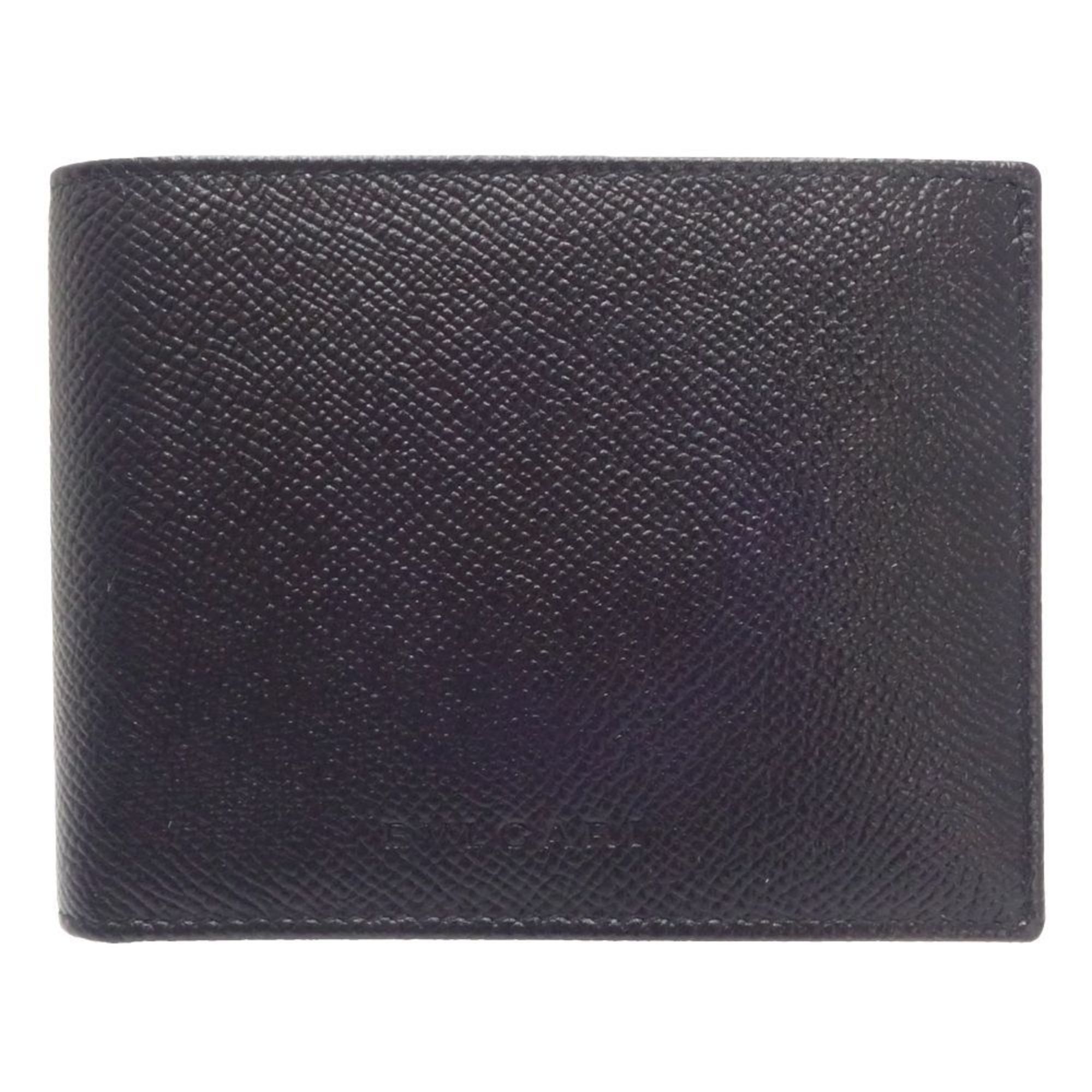 BVLGARI Bulgari Bi-fold Wallet Flap Compact Leather Black 180547