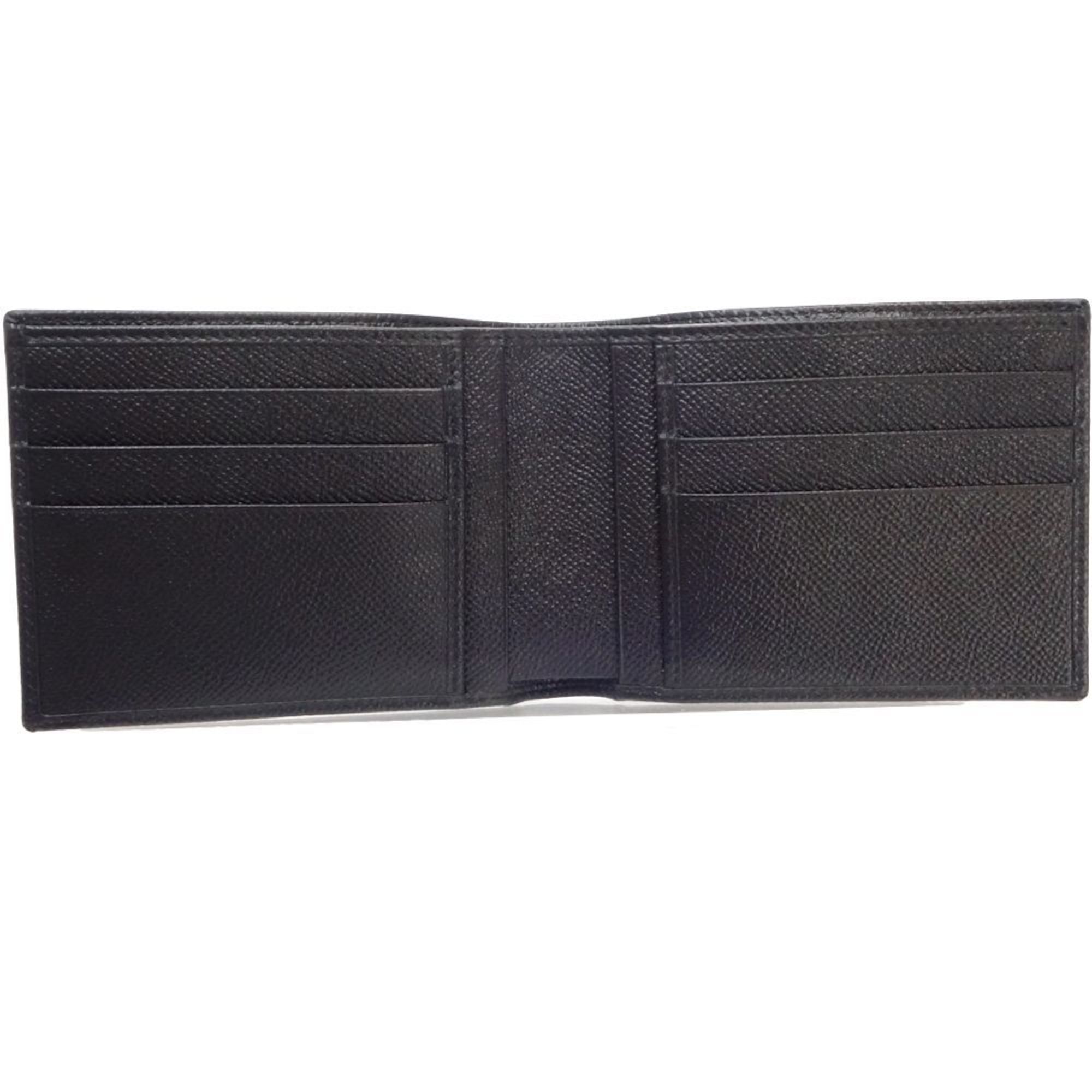 BVLGARI Bulgari Bi-fold Wallet Flap Compact Leather Black 180547