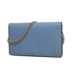 Gucci Shoulder Wallet Interlocking G 466506 Leather Light Blue Champagne Women's