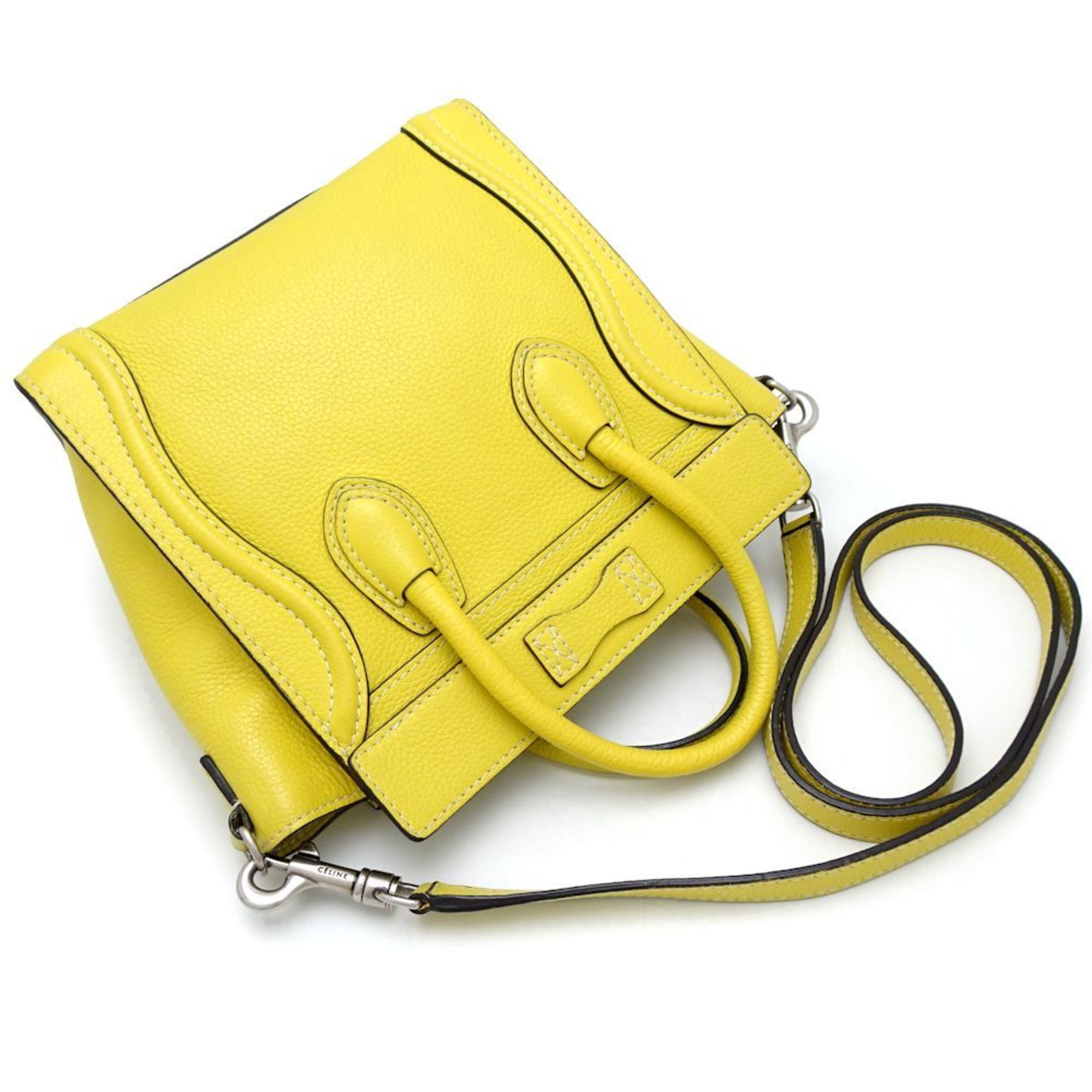 CELINE Luggage Nano Shopper 2-Way Bag Leather Yellow 351375