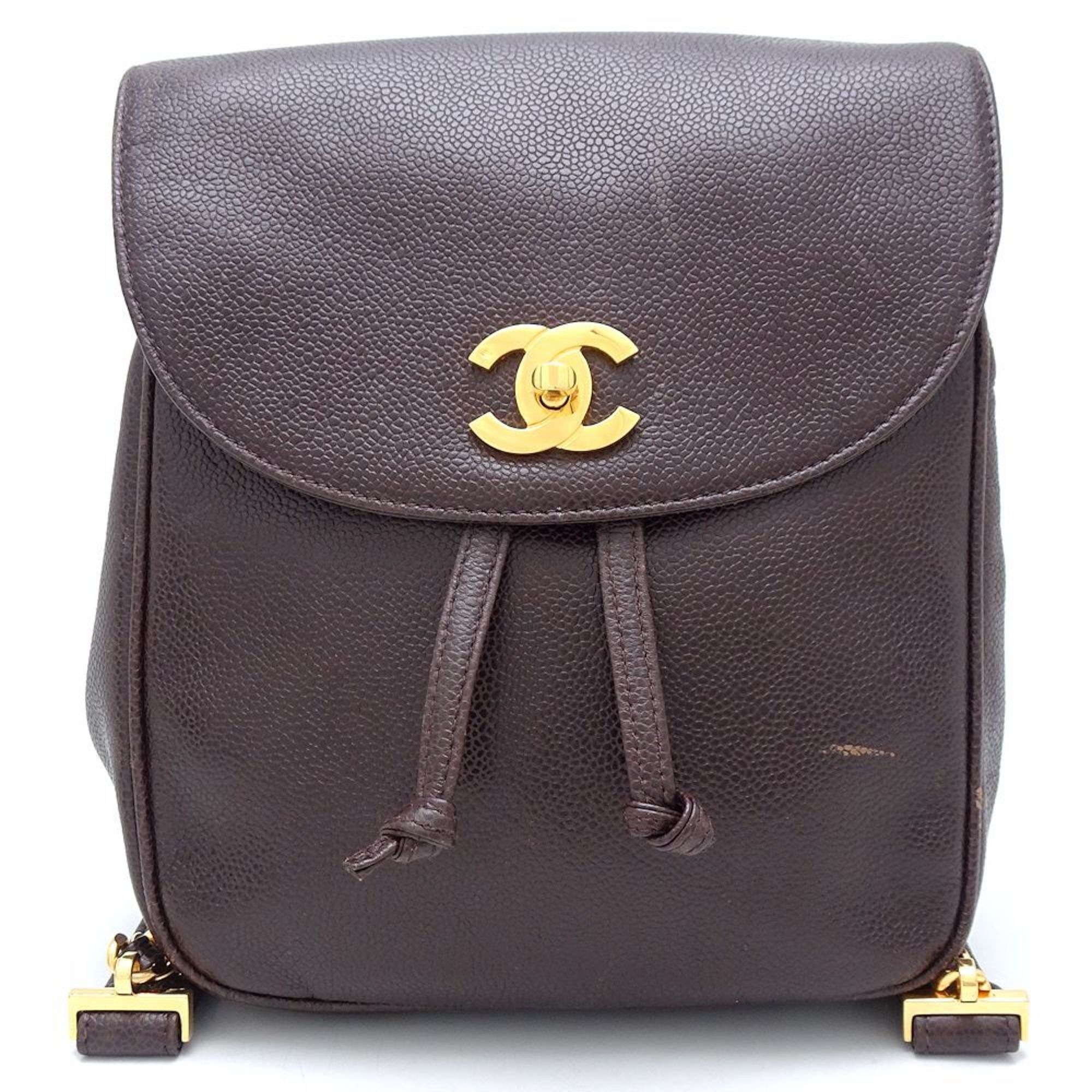 CHANEL Backpack Caviar Skin Brown 351425