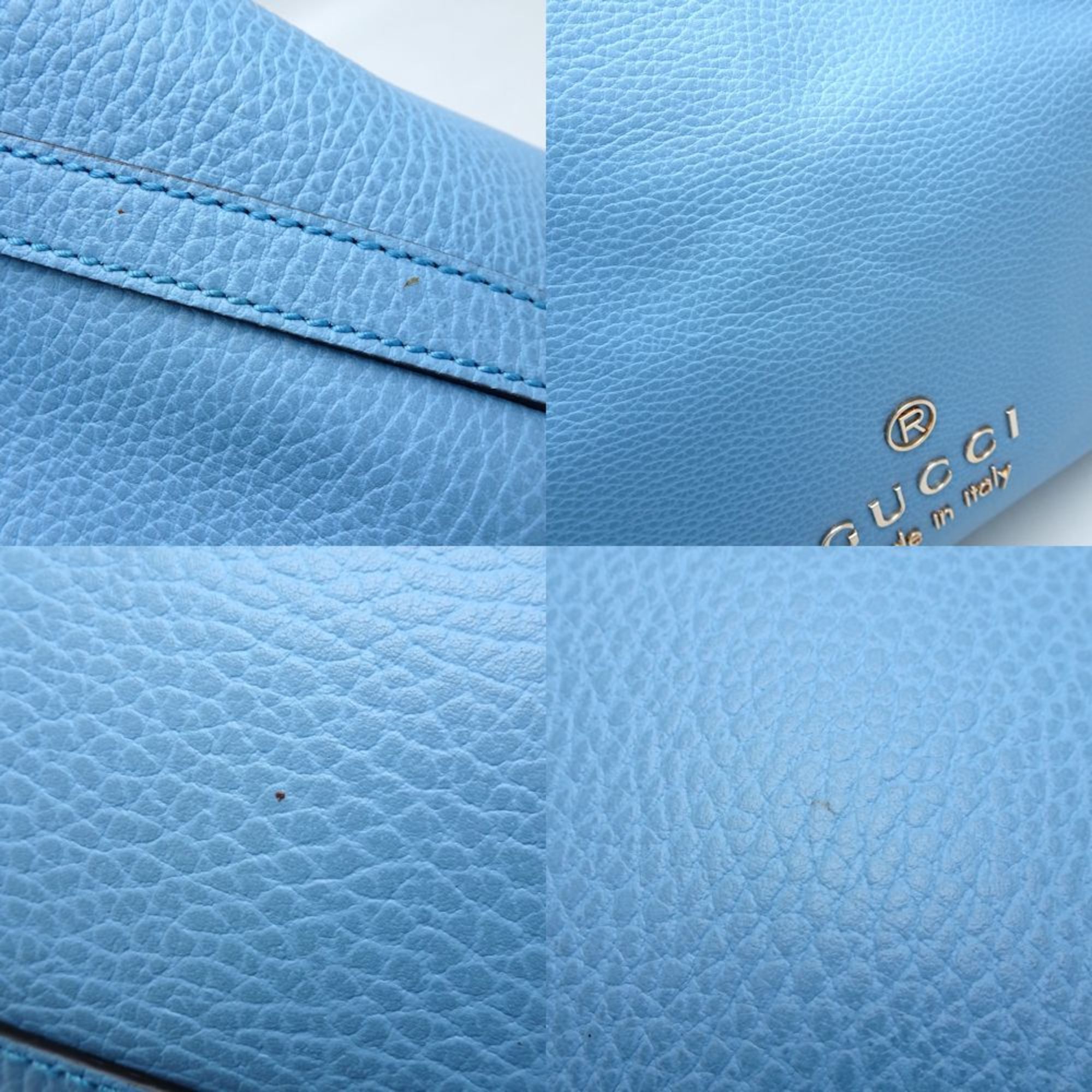 GUCCI 419689 Tote Bag Leather Blue Outlet 351379