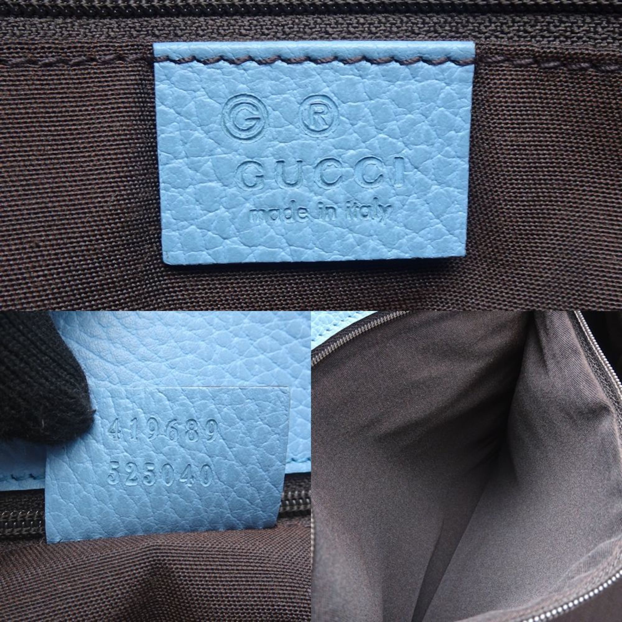 GUCCI 419689 Tote Bag Leather Blue Outlet 351379