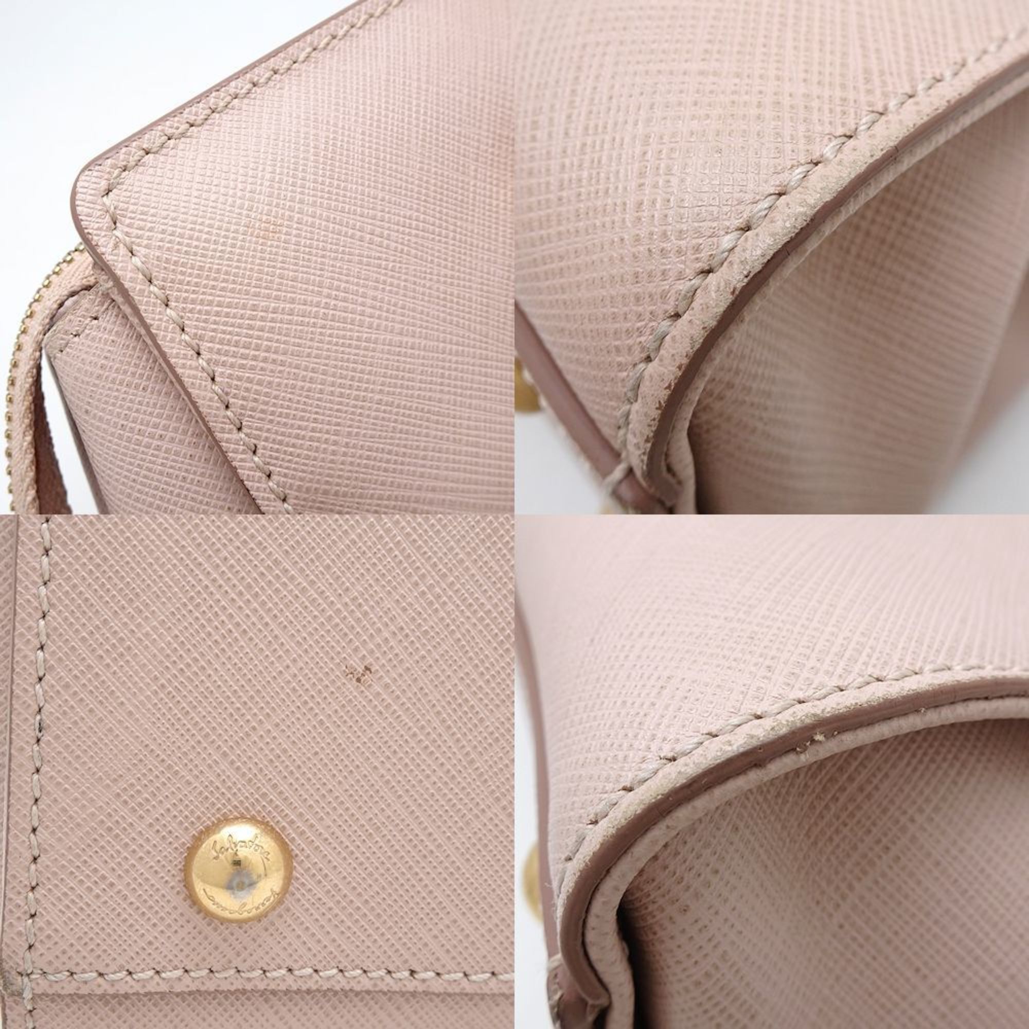 Salvatore Ferragamo Gancini GG-21F317 2-Way Bag Leather Pink Beige 351417