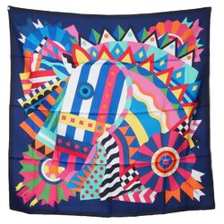 HERMES Scarf Carre 90 CHEVAL DE FETE Cheval de Fete Cassisil Silk Multicolor Navy 180557