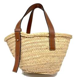 LOEWE Basket Bag Small Hand Brown Palm Leaf & Calfskin 327.02.S93