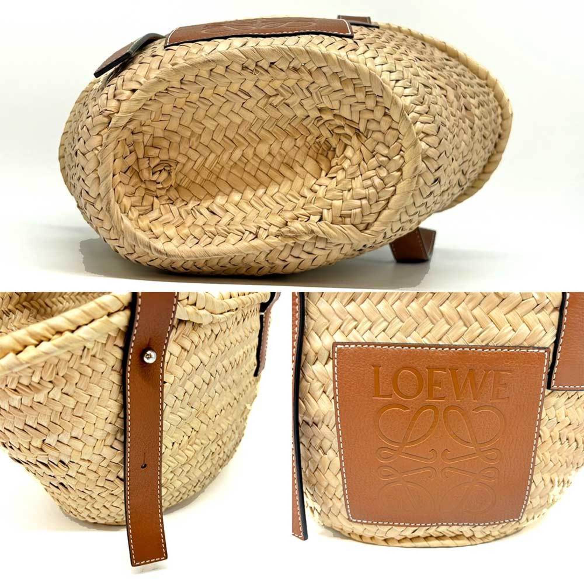 LOEWE Basket Bag Small Hand Brown Palm Leaf & Calfskin 327.02.S93