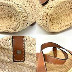 LOEWE Basket Bag Small Hand Brown Palm Leaf & Calfskin 327.02.S93