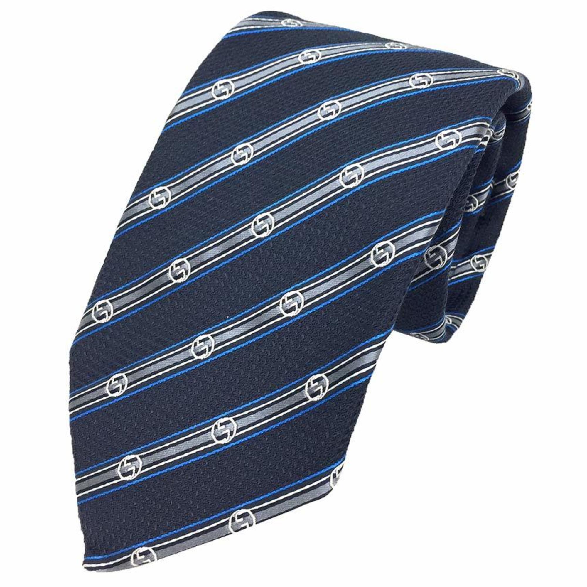 GUCCI Gucci tie GG stripe silk navy x grey men's aq10122