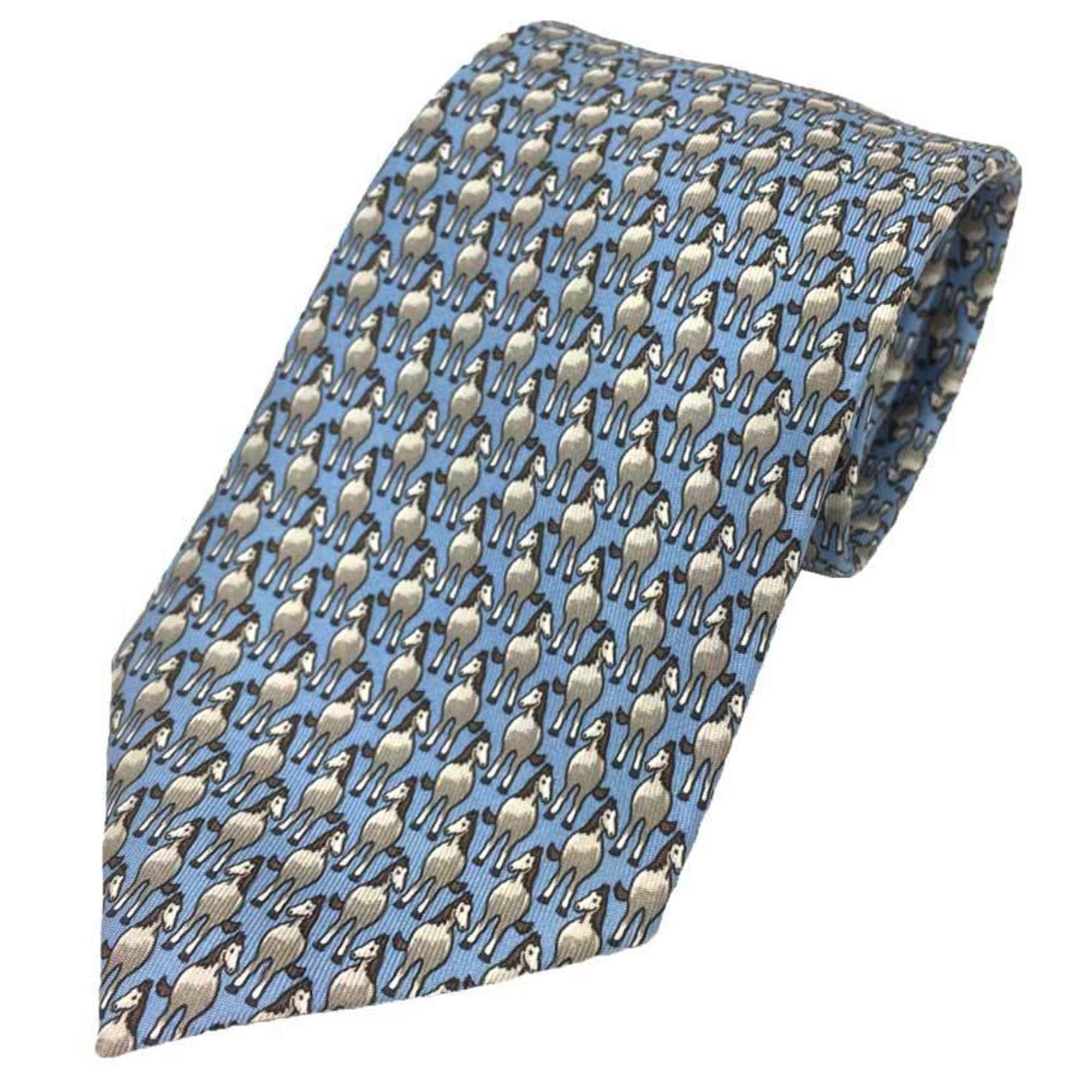 Hermes HERMES Tie Horse 100% Silk Light Blue Men's 10013699