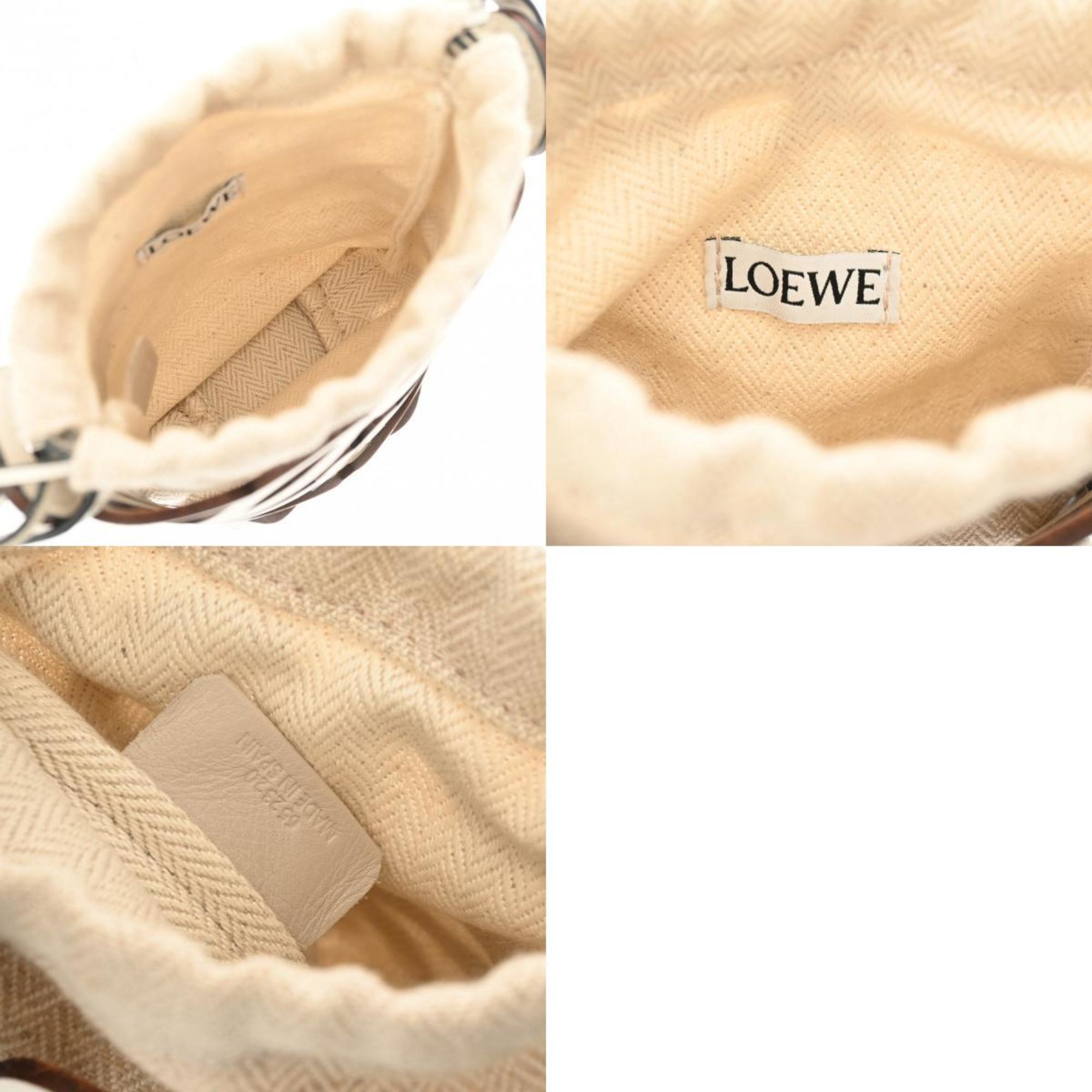 LOEWE Anagram Cut Out Pocket Off-White C922Y62X04 Women's Calfskin/Canvas Shoulder Bag