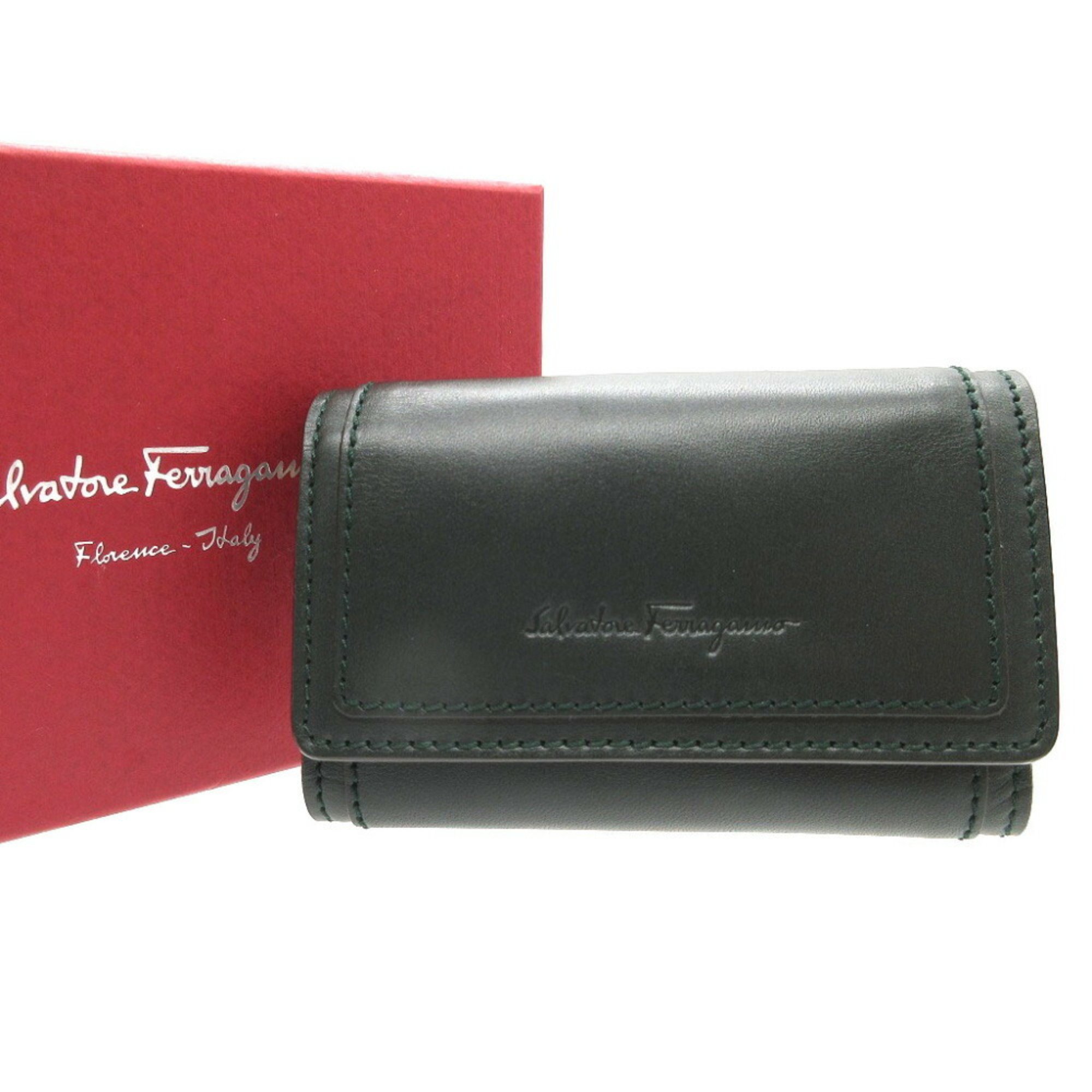 Salvatore Ferragamo Leather Green 6-ring Key Case 0293Salvatore