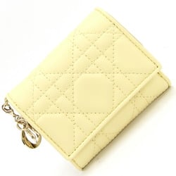 Christian Dior Dior Tri-fold Wallet Lady Lotus S0181ONMJ Yellow Leather Compact Women's Christian