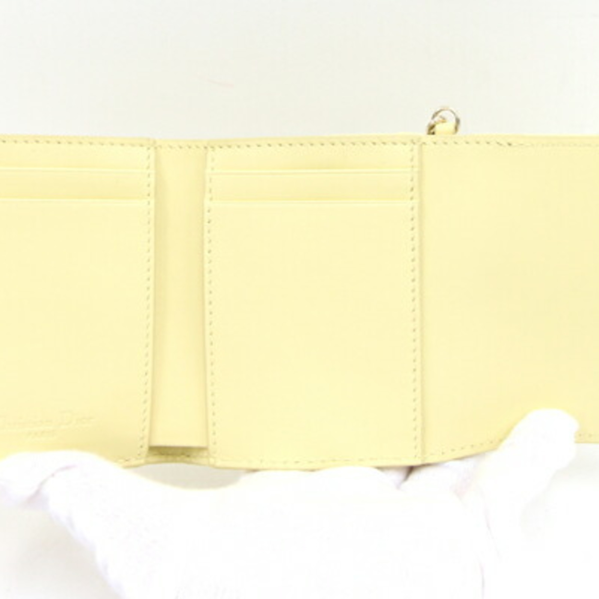 Christian Dior Dior Tri-fold Wallet Lady Lotus S0181ONMJ Yellow Leather Compact Women's Christian