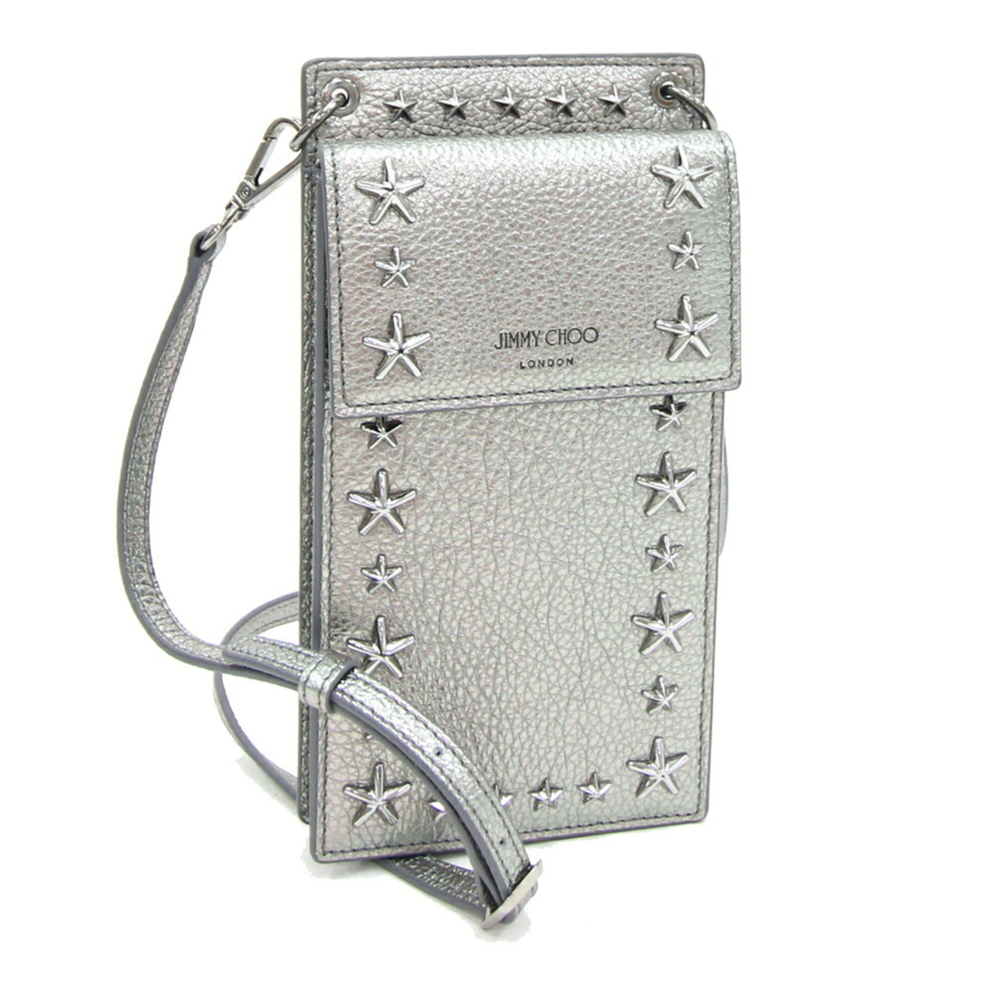 Jimmy Choo Shoulder Bag Star Studs Pegasi Phone Case Dark Silver Leather Smartphone Pochette Women Men JIMMY CHOO