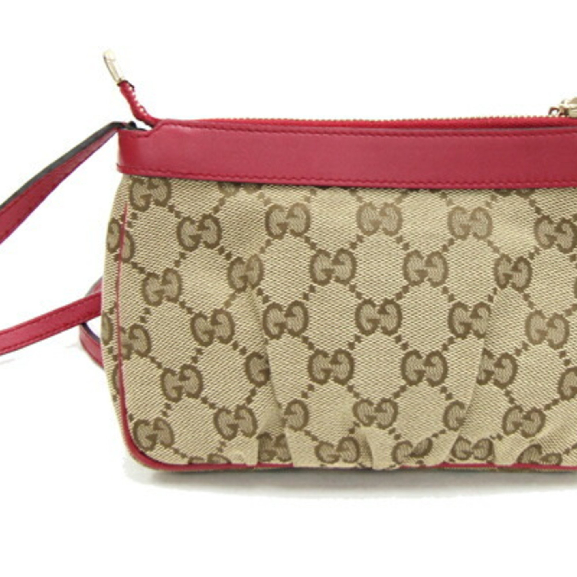 Gucci Shoulder Bag GG 256899 Beige Red Canvas Leather Pochette Small Women's Heart Charm GUCCI